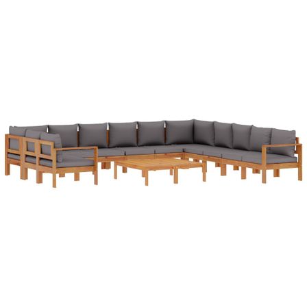 Salon de jardin avec coussins 9 pcs bois massif d'acacia