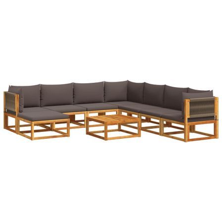 Salon de jardin avec coussins 9 pcs bois massif d'acacia