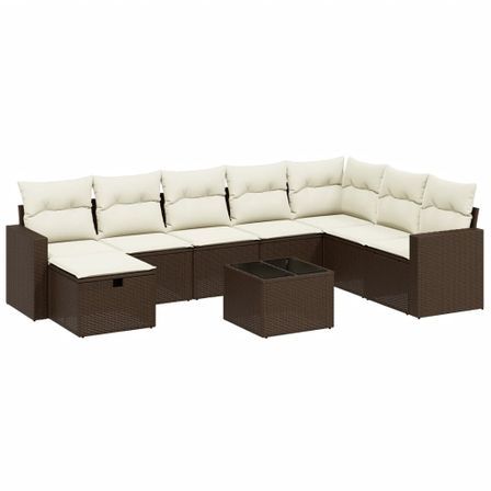 Salon de jardin avec coussins 9 pcs marron résine tressée