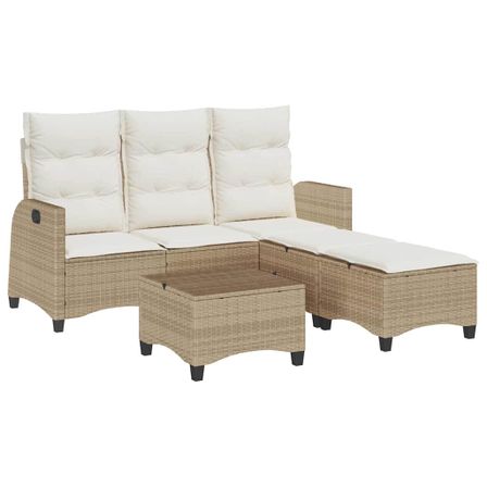 Salon de jardin avec coussins forme de L 3 pcs beige polyrotin