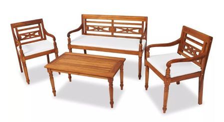 Salon de jardin Batavia teck massif foncé avec coussins blanc Aqual