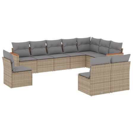 Salon de jardin et coussins 10 pcs mélange beige résine tressée