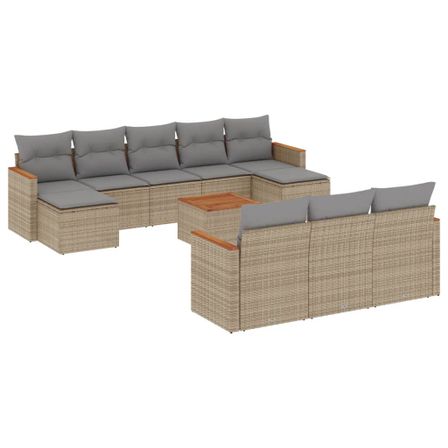 Salon de jardin et coussins 11 pcs mélange beige résine tressée