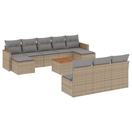 Salon de jardin et coussins 11 pcs mélange beige résine tressée