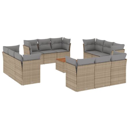 Salon de jardin et coussins 13 pcs mélange beige résine tressée