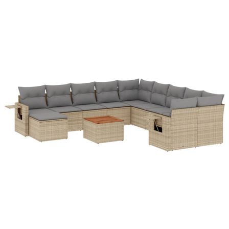 Salon de jardin et coussins 14 pcs mélange beige résine tressée