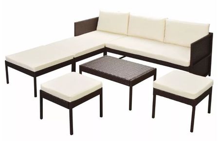 Salon de jardin modulaire 1 canapé résine marron coussins blanc Kesaria