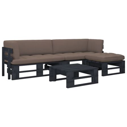 Salon de jardin palette 4 pcs et coussins Pin imprégné de noir 12