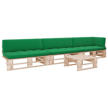 Salon de jardin palette 4pcs avec coussins Bois de pin imprégné 3