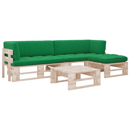 Salon de jardin palette 4pcs avec coussins Bois de pin imprégné 9
