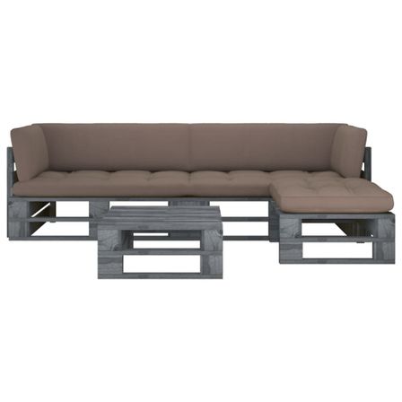 Salon de jardin palette 4pcs avec coussins Pin imprégné de gris 9