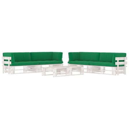 Salon de jardin palette 6 pcs et coussins Pin imprégné de blanc 28