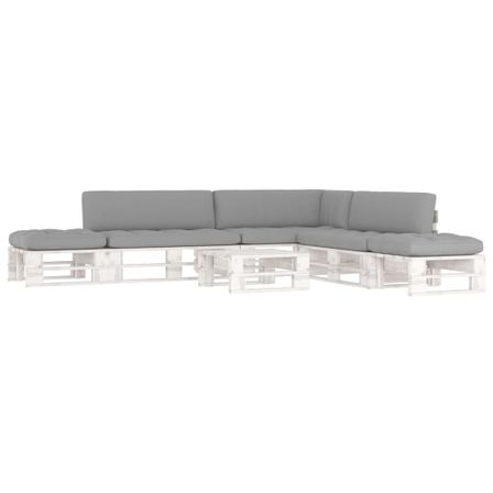 Salon de jardin palette 6 pcs et coussins Pin imprégné de blanc 2