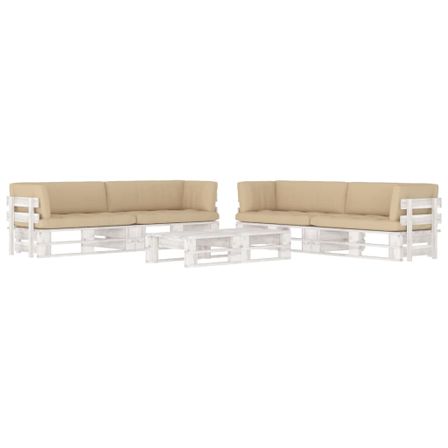 Salon de jardin palette 6 pcs et coussins Pin imprégné de blanc 19