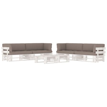 Salon de jardin palette 6 pcs et coussins Pin imprégné de blanc 31