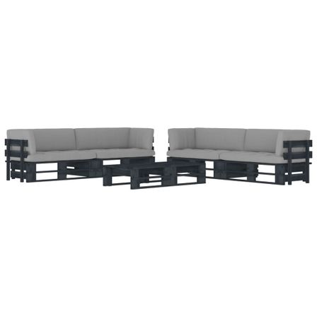 Salon de jardin palette 6 pcs et coussins Pin imprégné de noir 13