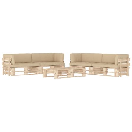 Salon de jardin palette 6pcs avec coussins Bois de pin imprégné 17