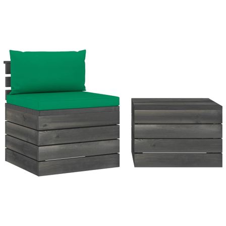 Salon palette de jardin 2 pcs avec coussins Bois de pin massif 15