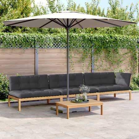 Salon palette de jardin avec coussins 4pcs bois d'acacia massif