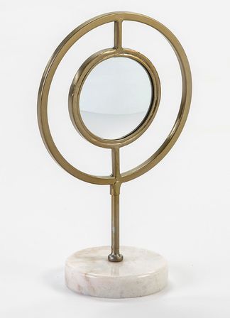 Sculpture miroir, métal doré et marbre blanc Booly H 36 cm