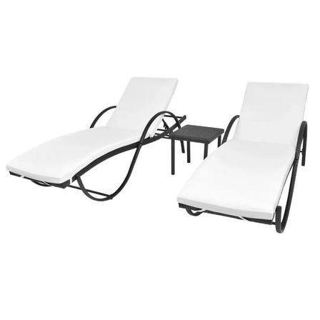 Set de 2 bains de soleil et 1 table résine noire Beetun