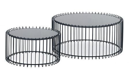 Set de 2 tables basses verre et pieds métal noir Vret D 85/D 60 cm