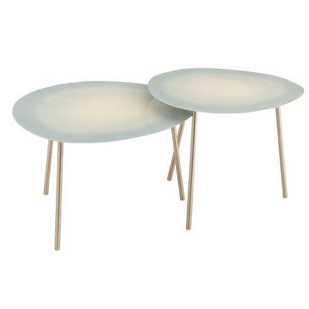Set de 2 tables d'appoint métal laqué bleu clair et doré Marino