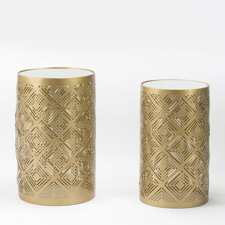 Set de 2 tables d'appoints miroir et métal doré Meli