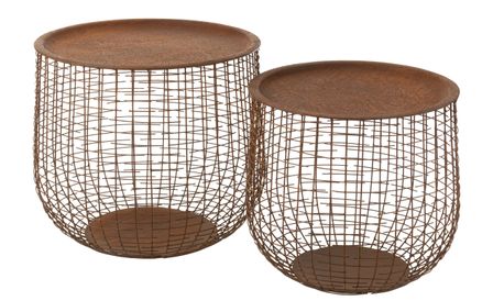Set de 2 tables gigogne panier métal rouille Jasmia - Lot de 2