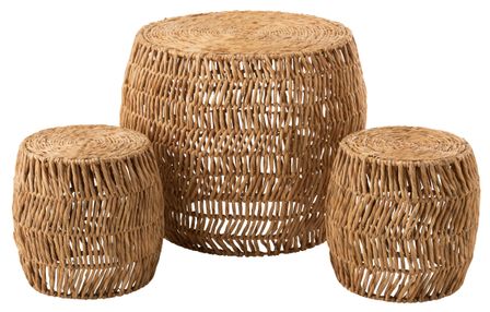 Set de 2 tabouret et 1 table rond rotin naturel Maurice