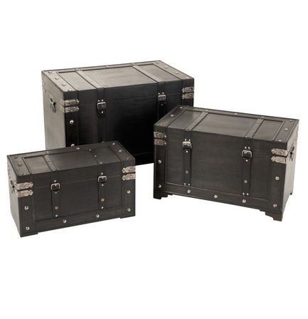 Set de 3 malles bois massif noir Jibel