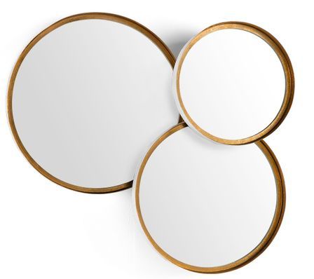 Set de 3 miroirs mural rond en métal blanc et doré ALMO - L 80 x H 87 cm