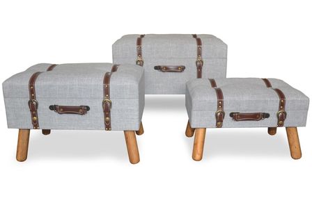 Set de 3 poufs coffres matelassés tissu gris Expo