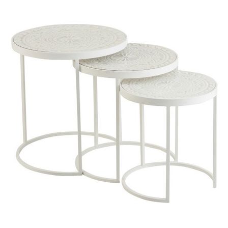 Set de 3 tables d'appoint bois blanc et métal Omani