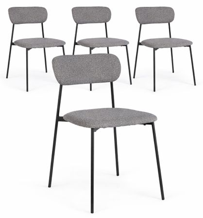 Set de 4 chaises INKA – acier peint noir ou café & assise rembourrée