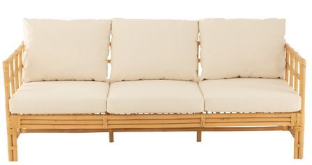 Sofa Meliza avec coussins en tissu et rotin - Finition naturelle et blanche