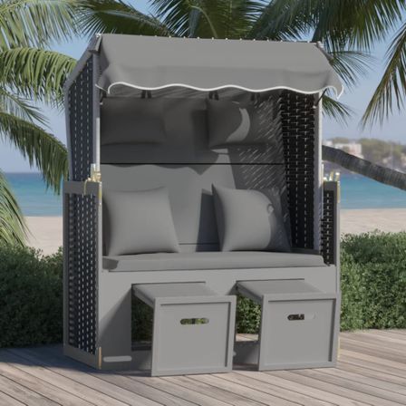 Strandkorb avec coussin Résine tressée bois solide Anthracite