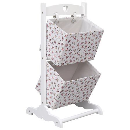 Support à panier 2 niveaux Fleurs 35x35x72 cm Bois