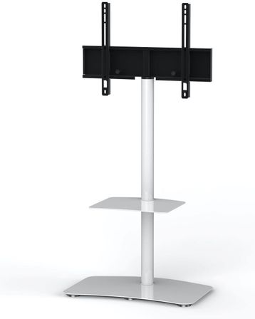 Support TV sur pied orientable avec étagère PL2810 verre trempé blanc et alu H 109 cm
