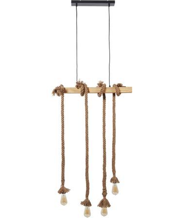 Suspension 4 ampoules bois clair et métal noir Igo