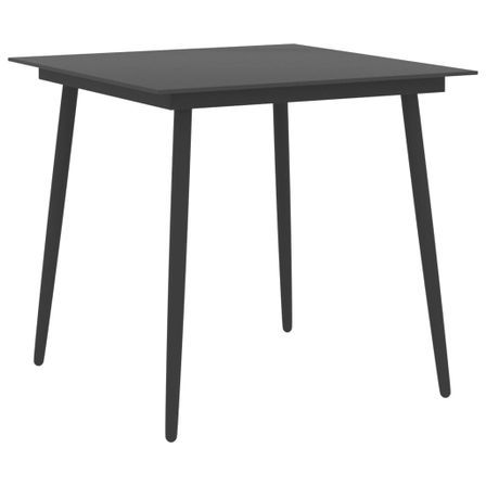 Table à dîner de jardin Noir 80x80x74 cm Acier et verre 4
