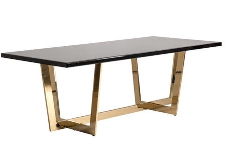 Table à manger art déco verre noir et pieds métal doré Zelli 220 cm