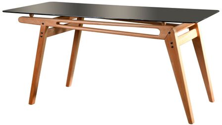 Table à manger bois de chêne et verre trempé noir Karny 160 cm