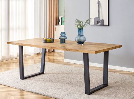 Table à manger bois de chêne rustique et métal noir Kibak 200 cm