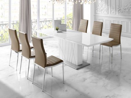 Table à manger design extensible blanc laqué et pieds acier blanc Cesar 160 à 220 cm