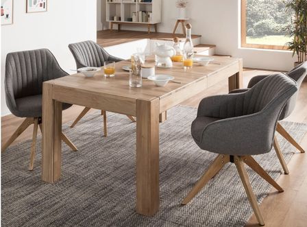 Table à manger extensible en chêne massif blanchi 4 à 12 places L 160 à 280 cm Kristen