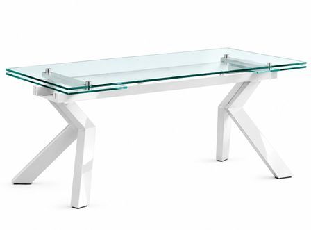 Table à manger extensible KIOTA 160 à 240 cm – Plateau en verre trempé et pieds en acier laqué – Design italien