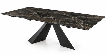 Table à manger extensible ZOKAY 160 à 280 cm – Céramique effet marbre – Pieds en acier noir – Design italien