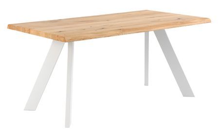 Table à manger industrielle Brokate - Plateau chêne massif clair et pieds métal noir