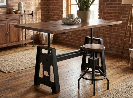 Table à manger industrielle hauteur réglable KUBA 160 cm - Bois de manguier & fer